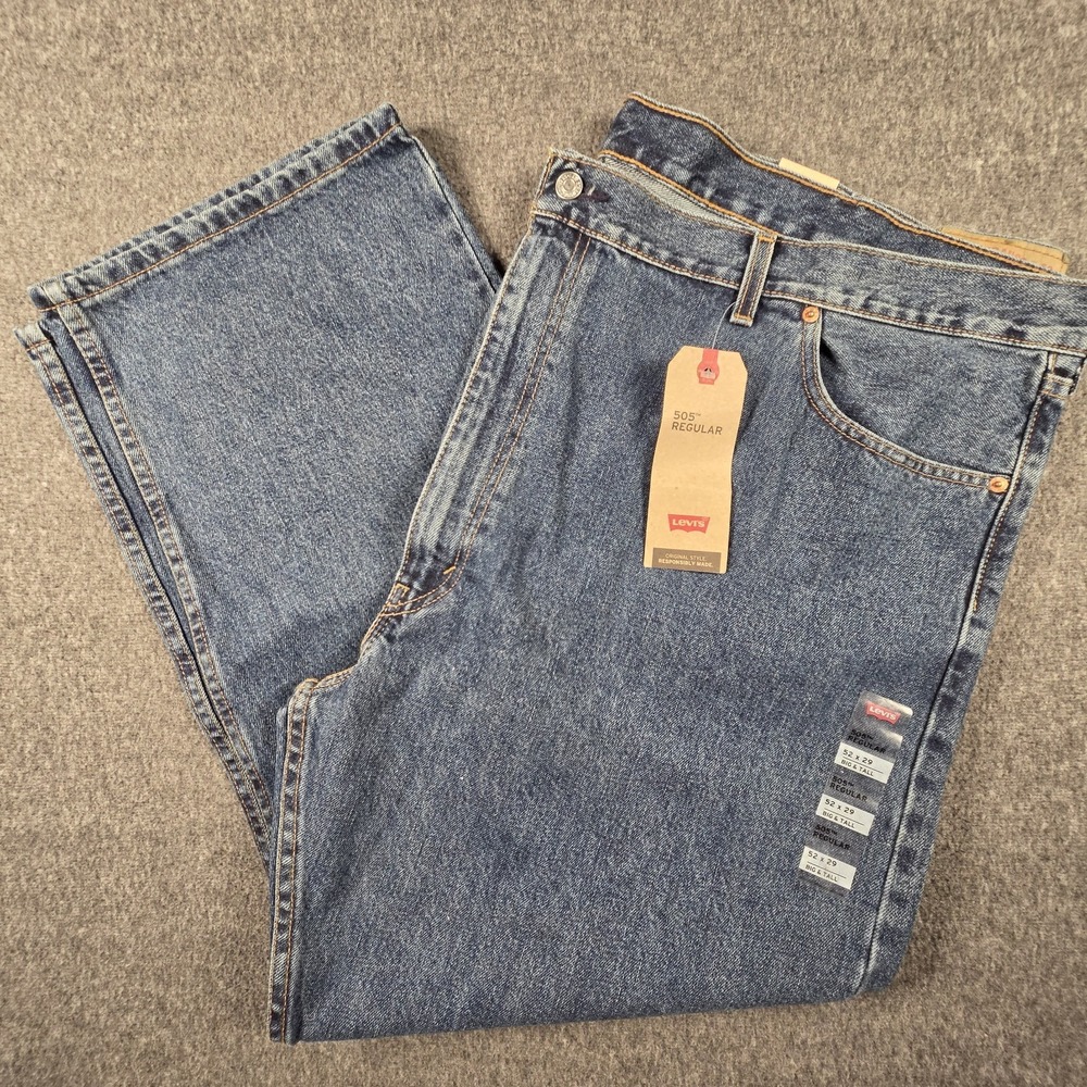 Levi’s 505 Jeans Mens 52x29 Big And Tall Blue Denim Straight Leg Medium Wash NWT